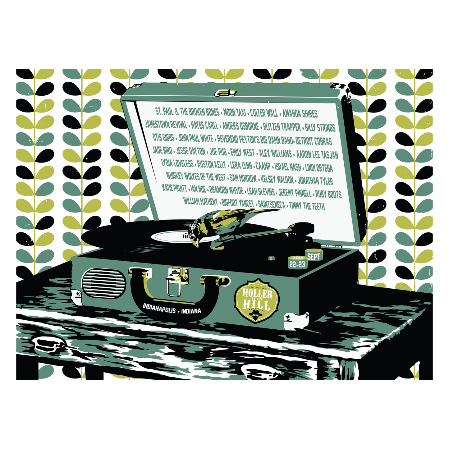 Holler On The Hill Festival 2018 Record Player Silkscreened Poster - Nick Van Berkum Design