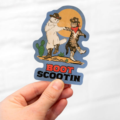 Boot Scootin Kitties Sticker, Dancing Cowboy Cats