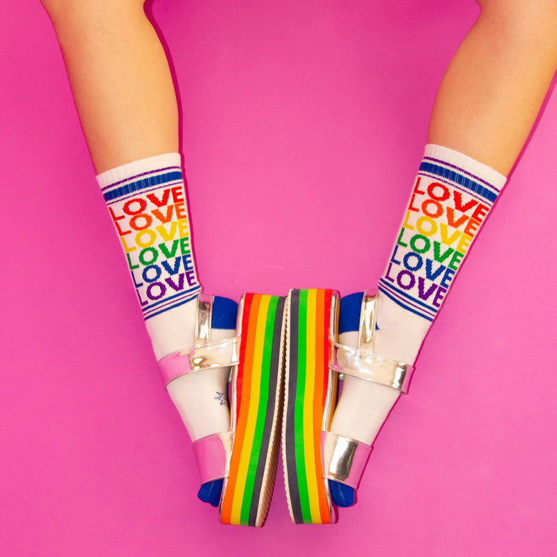 Load image into Gallery viewer, Love Rainbow Gym Crew Socks
