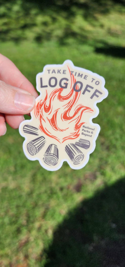 Take Time To Log Off Camping Sticker