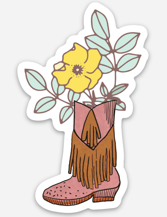 Swinging Boot Flowers Sticker