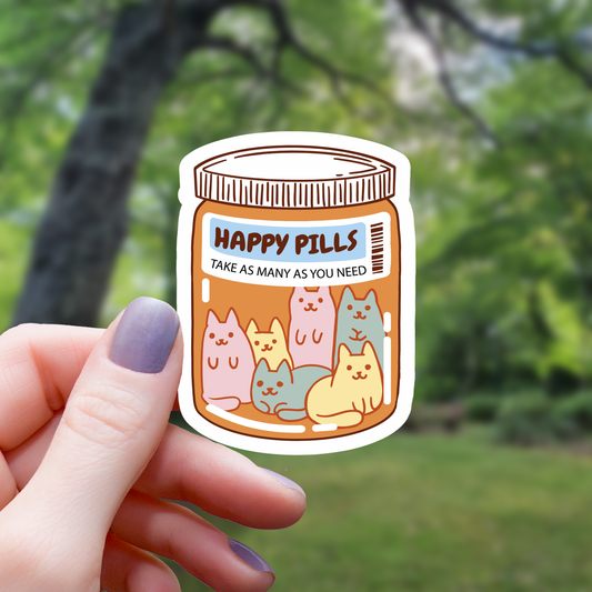 Happy Pill Cat Bottle Sticker - 3"