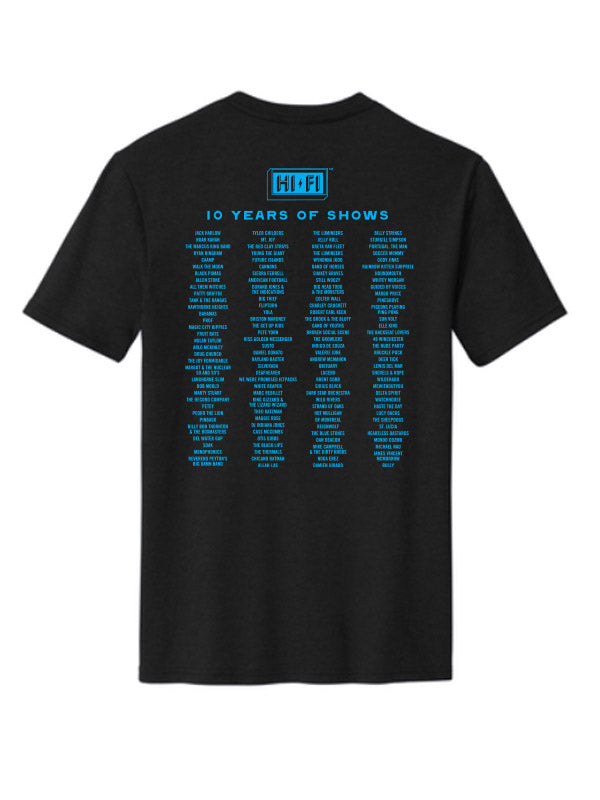 Load image into Gallery viewer, HI-FI 10 Year Anniversary Black Logo T-Shirt
