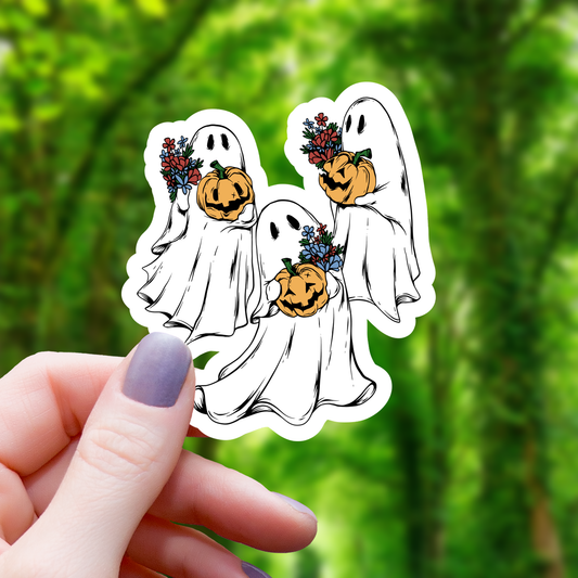 Trio of Ghosts Holding Pumpkins Sticker - 3"