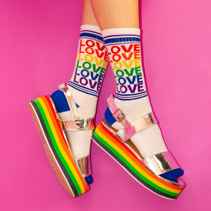 Load image into Gallery viewer, Love Rainbow Gym Crew Socks
