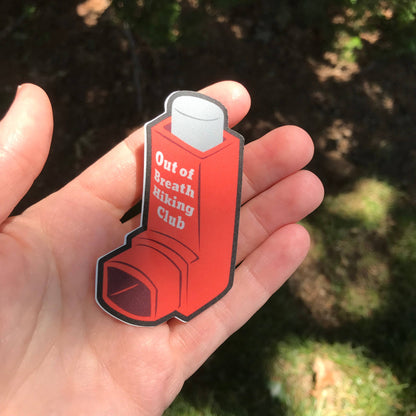 Out of Breath Hiking Club Inhaler 3" Tall Vinyl Sticker