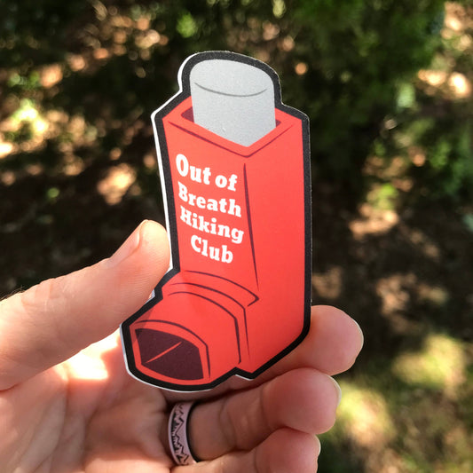 Out of Breath Hiking Club Inhaler 3" Tall Vinyl Sticker