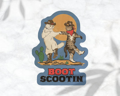 Boot Scootin Kitties Sticker, Dancing Cowboy Cats