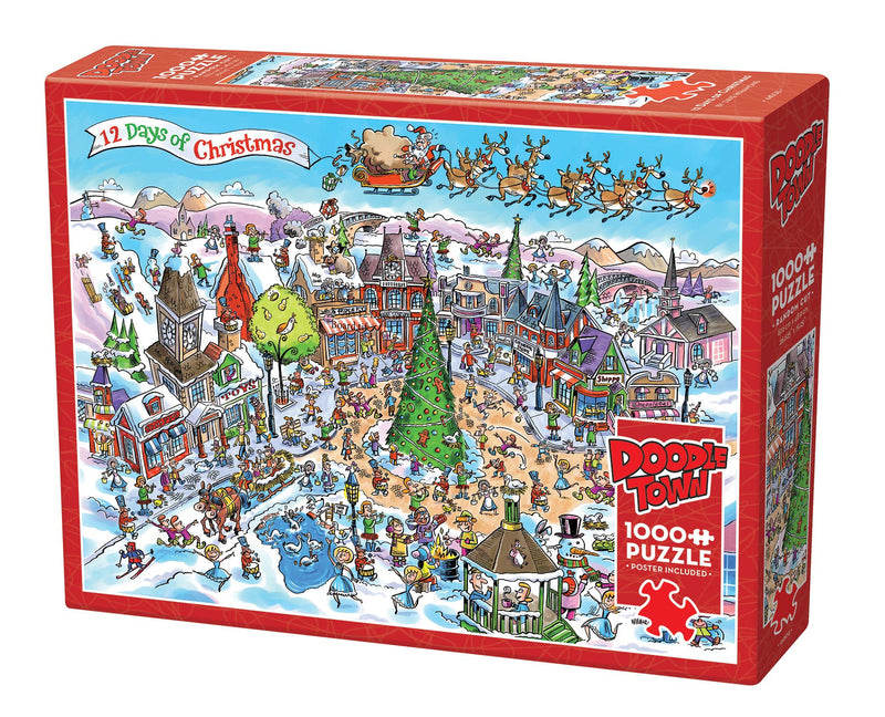 Load image into Gallery viewer, DoodleTown: 12 Days of Christmas 1000pc puzzle
