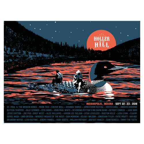 Holler On The Hill Festival 2018 Lake of Fire Silkscreened Poster - Nick Van Berkum Design