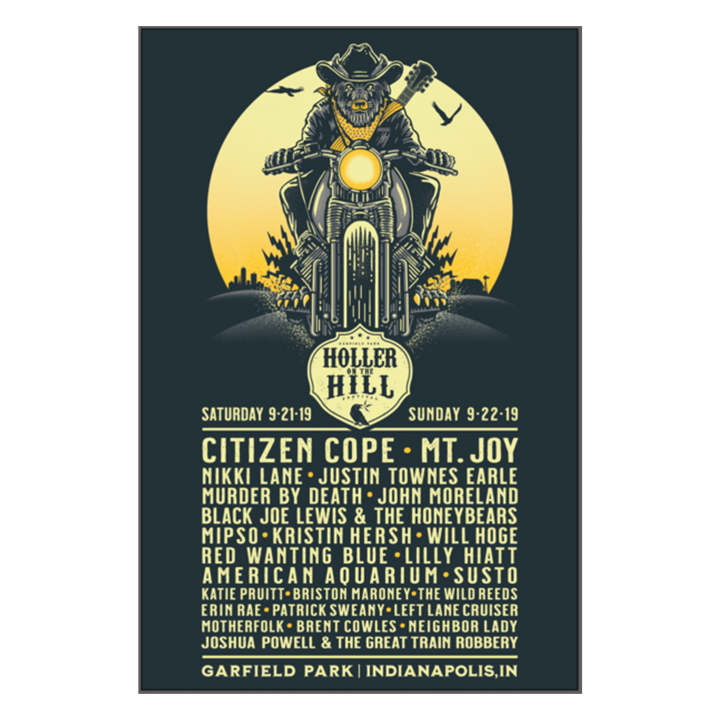 Holler On The Hill 2019 Silkscreened Lineup Poster - Joey Potts Design