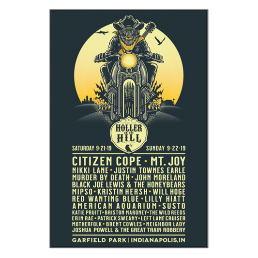 Holler On The Hill 2019 Silkscreened Lineup Poster - Joey Potts Design