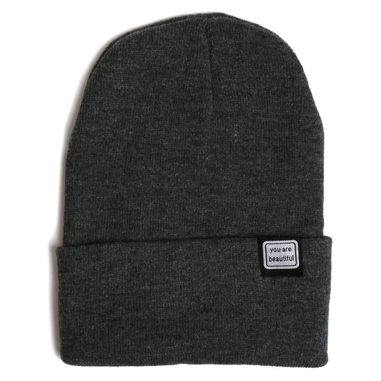You Are Beautiful Beanie Winter Hat - Gray/Charcoal