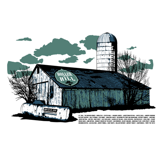 Holler On The Hill Festival 2018 Heartland Barn Silkscreened Poster - Nick Van Berkum Design